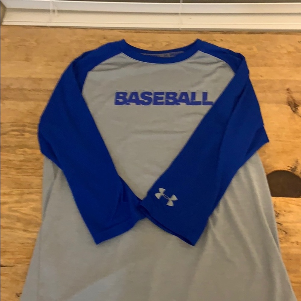 Blue and gray baseball tee
